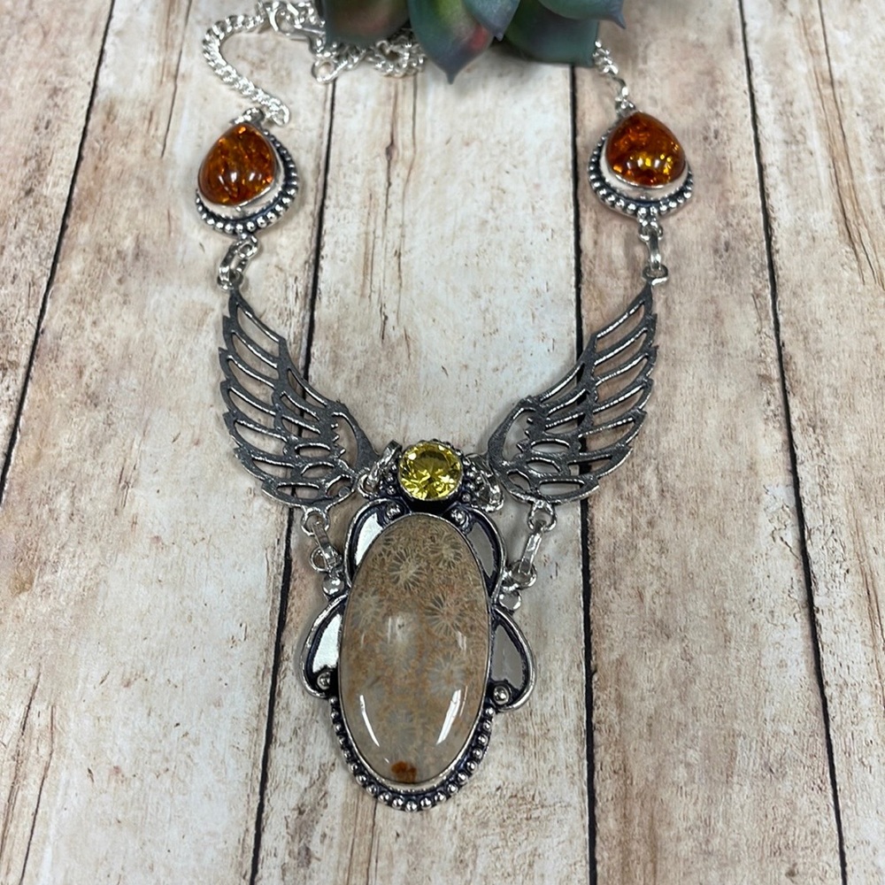 Fossil Coral & Amber Necklace